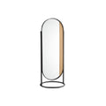 "Modern Freestanding Oval Mirror with Wooden Accent and Metal Frame"